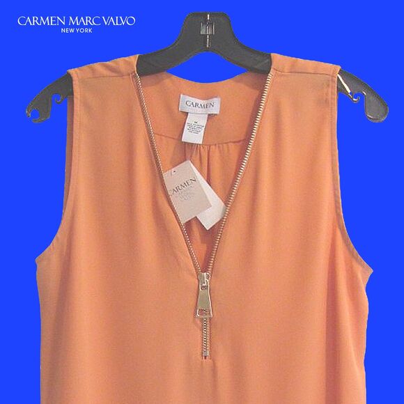CARMEN MARC VALVO NEW SPICE FLOWER Feminine Latch Exposed Zip V-Neck Blouse M - Picture 2 of 12